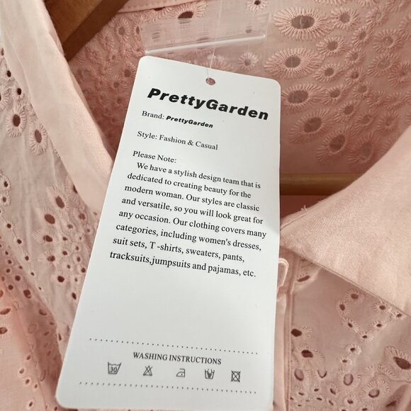 PrettyGarden Blouse‎ Womens XL Peachy Pink Eyelet Button Down L/S Boho Cottage - Picture 4 of 12